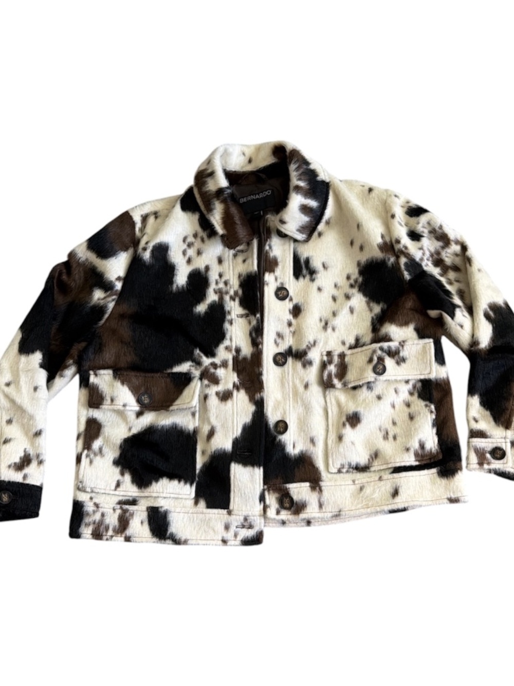 Bernardo Cow print faux fur jacket